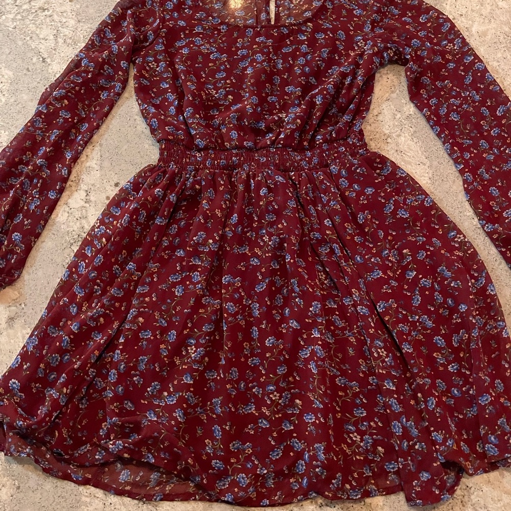 Red prairie rose long sleeve dress